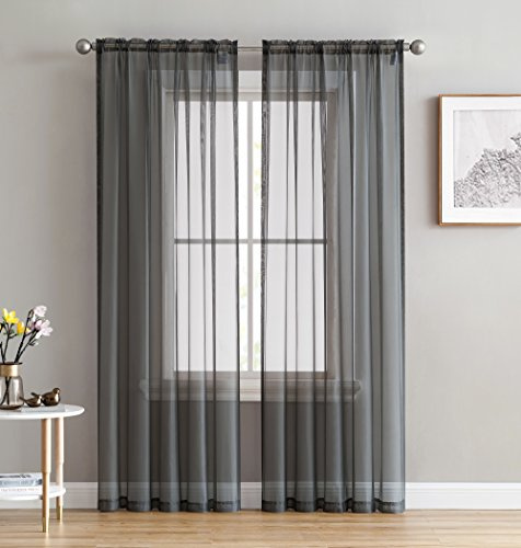 HLC.ME Charcoal Grey Sheer Voile Curtains for Bedroom Kitchen Living Room (2 Pcs, 54 x 72 L)
