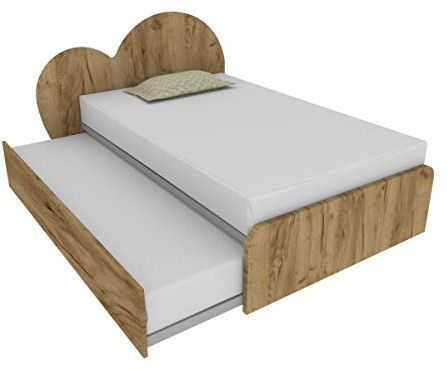 Cupido120R Bett 120 x 190 cm, Kopfteil mit Herzen, zweites unabhängiges Einzelbett, aufklappbar, um ein Doppelbett zu schaffen, Lattenrost inklusive, Kopfteil personalisierbar, hergestellt in Italien,