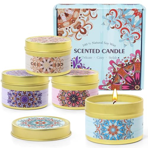 LA BELLEFÉE Duftkerzen Geschenkset, 100% Sojawachs Kerze in Dose für Aromatherapie - Leinen, Apfel Zimt, Lavendel & Vanille, Rose & Sandelholz, für Weihnachten, Lehrer Geschenk, Yoga,Valentinstag