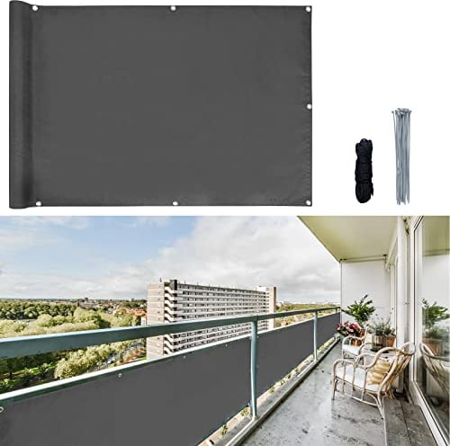 CCLIFE Balkon Sichtschutz Wetterfest 600x75cm Anthrazit | Balkonabdeckung Blickdichte,Wasserfest,Windschutz,UV-Schutz,Sichtschutz mit Kabelbinderfür den Gartenzaun oder Balkon