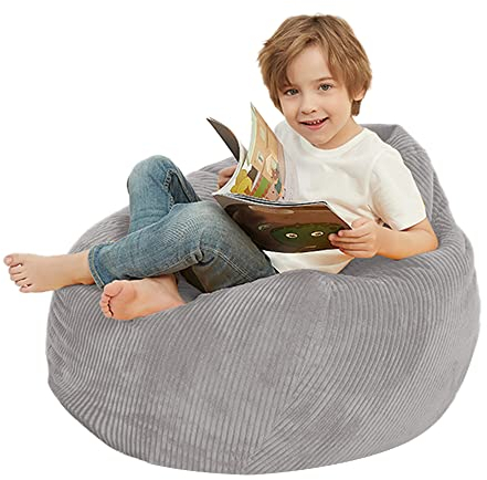 Sitzsackbezug aus Cord, waschbar, weicher Sitzsack (ohne Füllstoff), für Kinder, Jugendliche, Jungen und Mädchen, Größe M, 80 x 90 cm, Grau