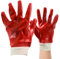 Pack of 4 Pairs Red Pvc Coated Gloves Size Large - Elasticated Cuffs for Comfort, Tear Resistant | Diy Health & Safety Work Gloves, Flexible & Comfy