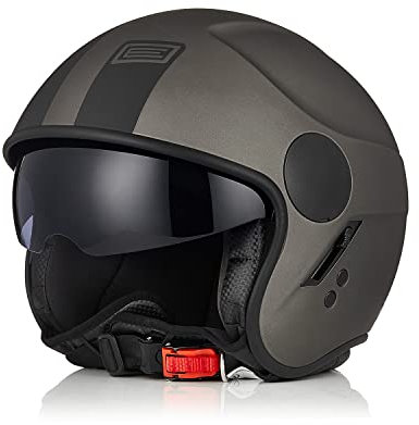 ORIGINE Motorradhelm Jethelm Rollerhelm mit Visier ECE Zertifizierung (Basic Black Titanium,XL)