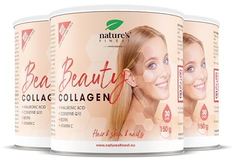 Nature's Finest by Nutrisslim Beauty Collagen Pulver, Premium Kollagen Komplex mit Hyaluronsäure und Coenzym Q10, 3in1-Formel für Hautgesundheit, Feuchtigkeitspflege und Faltenprävention