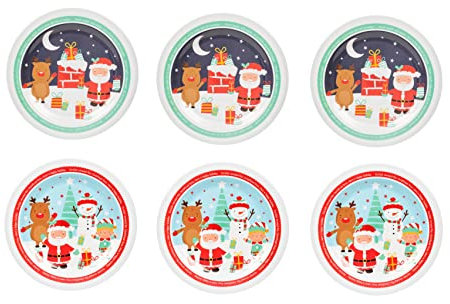Invero Set of 6 Fun Children’s Christmas Themed Plastic Festive Serving Plate - Stackable, Reusable Tableware Plates - Ideal for Kids Parties, Snacks, Lunches, Dinners and More (11-Inch)