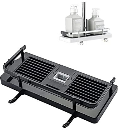 Tablette De Rangement Pour Barre De Douche, Organisateur De Barre De Douche 2-en-1, Support De Rangement Multifonctionnel Sans Perforateur, Support De Tablette De Douche Réglable (Black-square Hole)