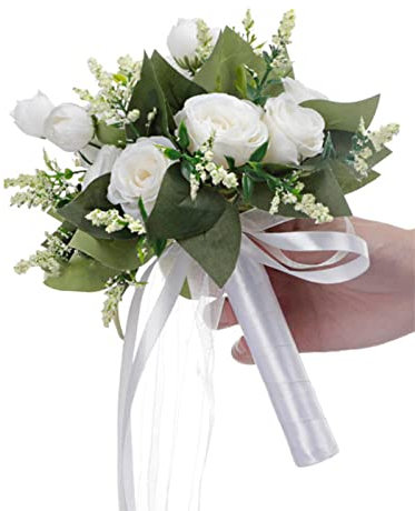 Rooeling Novia Boda | Ramos Flores Artificiales Rosas Blancas para Bodas,Traje Flores Artificiales Boda Novia con Flores Boda Ramos Boda Flor muñeca