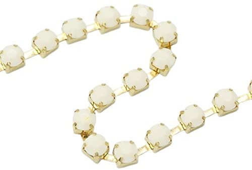 Strassband ss28 ss38 Candy Acryl Kristall Strass Trim Cup Klaue Messingkette Nähen Kleber auf Trimmen DIY Nähzubehör Handwerk Strasskette zum Basteln (Pearl White SS38 8mm)