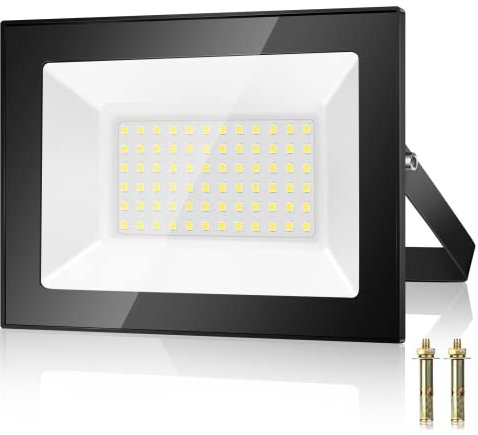 50W Projecteur LED Exterieur , 5000LM 7000K Spot LED Extérieur, 72 Puces IP67 Imperméable Blanc Froid Eclairage de Sécurité LED, Luminaire Exterieur Pour Patio, Garage, Jardin, Terrasse,Usine
