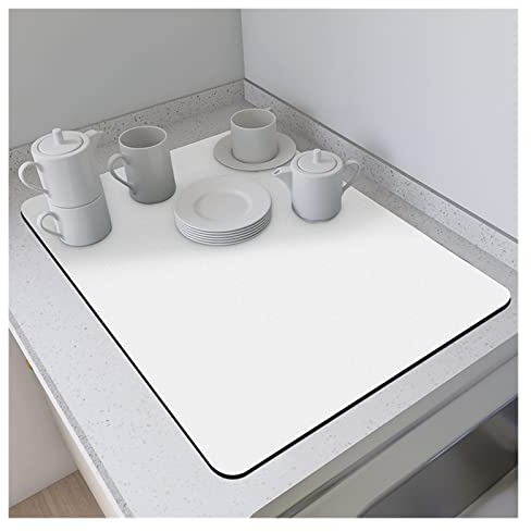 BASICF Kitchen Super Absorbent Draining Mat,Dish Drying Mat For Counter,Non-slip Absorbent Rubber, Coffee Machine Mat Counter Protector For Kitchen, Dining Table, Bathroom ( Color : White , Size : 30*