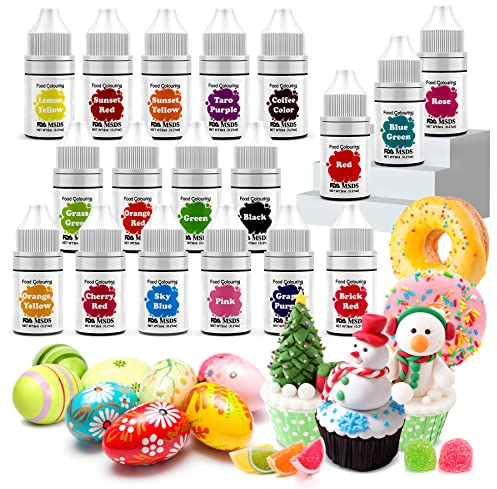 ROUCLO Lebensmittelfarbe 18x6ml Flüssigelebensmittelfarben Farben-Food Coloring für Set für Kuchendekoration,Macarons,Donuts,Fudge,Zuckerguss, DIY Seifen,Eis, Seifenfarbe, Spritzpistolenfarbe