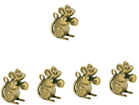 Garneck 5pcs Brass Mouse Figurine for Desktop Decor Retro Style Blessing Statue Lovely Animal Ornament Premium Brass Material for Friends and Lovers