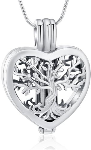 VCCWYQK Collar con colgante en forma de corazón, urna para cenizas, joyería de cremación, flor conmemorativa, minirecuerdo para cenizas, colgante hueco (Acero)