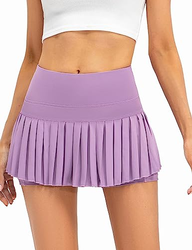 Ycfish Gonna da tennis da donna con pantaloni, minigonna piegata, per sport, golf, tennis, golf, sport, allenamento, gonna estiva con tasche, Lilla, L