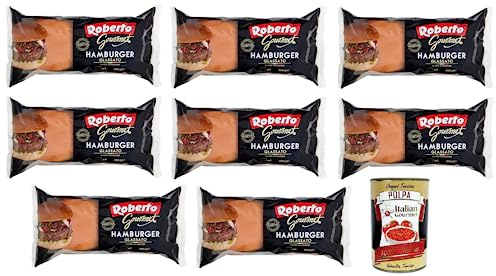 Italian Gourmet Pane Hamburger Glassato soffice XL 4 Buns Packung 8 x 300g | Panini pronti per burger, leicht süßliche Oberfläche, ideale da tostare per, Gesamtnettogewicht 2,4 kg + Kostenlos Polpa 400g