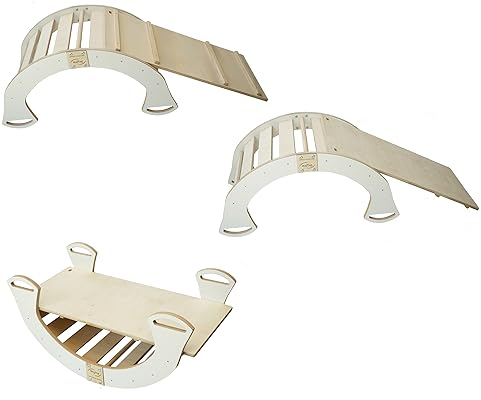 Skyline Kletterbogen mit Rutsche Baby Kleinkind Kinder ab 1 Jahr Indoor Klettern Montessori Klettergerüst Holz Wippe Balancewippe Kletterdreieck Kletterwippe Holzwippe Kletterling Holzbogen L Weiß