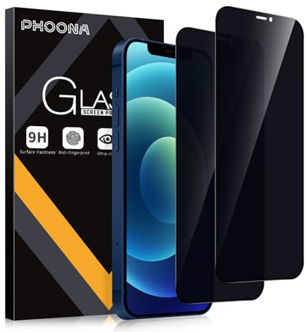 Phoona Protector Pantalla Apple iPhone 12 mini 5.4,9H Dureza,Anti-Arañazos,Película Protectora Contra Miradas Indiscretas,Cristal de Privacidad Prueba de Espías,2 Piezas