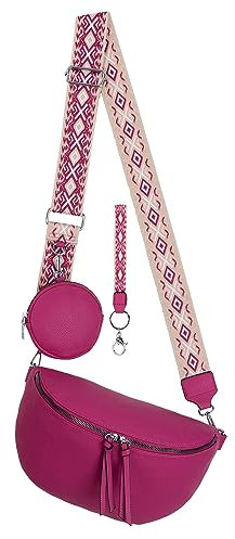 EAAKIE Bauchtasche Umhängetasche Crossbody-Bag Hüfttasche Kunstleder Italy-Design (FUSCHIA)