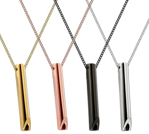 DALAETUS 4 Pcs Stress Relief Mindful Necklace Set for Valentines Day, Stainless Steel Breathing Necklace, Whistle Necklace for Relief, Breathing Exercises, Love Gift for Lover(4 Colors)