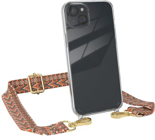 EAZY CASE Handykette - Verstellbares Taschenband kompatibel mit iPhone 15 Plus, Schulterriemen, Handykordel mit Silikon Hülle, Umhängetasche, Orange Grün Gold