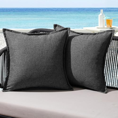 MIULEE Outdoor Kissen Wetterfest Kissenbezug Wasserdichter Dekorative Kissenbezüge Leinen-Optik Sofakissen Dekokissen für Garten Sofa Couch Wohnzimmer Schlafzimmer 2er Set 50x50cm Dunkelgrau
