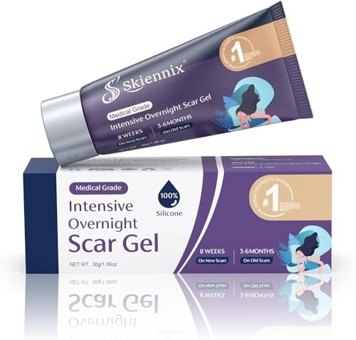 Skiennix Intensiv-Gel Übernacht Narbengel, 100% Silikon Narbensalbe, Übernacht-Narbenpflege, Narbencreme Reduziert sichtbar Narbenbildung gegen Operationen, Verbrennungen, Akne, Verletzungen - 30g