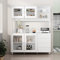 Caldion Freistehender Küchenschrank mit Glastüren, Buffetschrank Vitrinenschrank mit Einlegeböden und Schubladen,Modernes Sideboard mit Hutch und Haken 160 cm