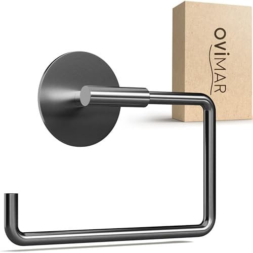 ovimar Skardstind Modern Toilet Roll Holder No Drilling Gunmetal Stainless Steel Toilet Roll Holder without Lid Easy Wall Mounting Self-Adhesive