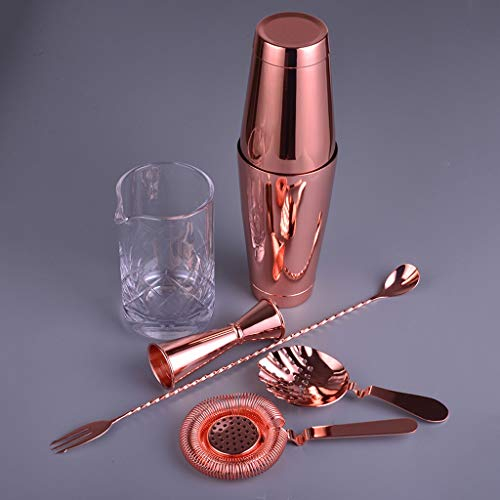 DDNGEJ Copper Version 6 Piece Bar Set Boston Cocktail Shaker Bartending Set Including Mixing Glass