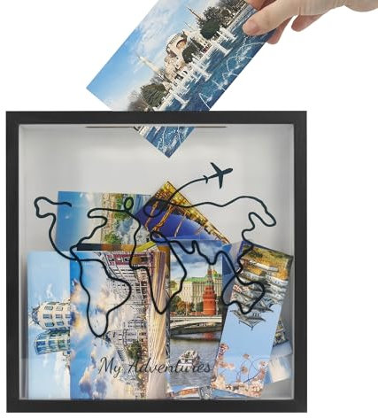 GraduationMall Cornice per Archivio Avventura, 11,5 x 11,5 cm, Scatola dei Ricordi da Viaggio Con Design Mappa del Mondo, Slot per Biglietti, Nera
