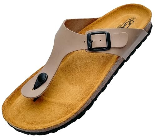 GONKOS®, Sandali in Pelle, Sottopiede Anatomico in Sughero, Vera Pelle, Sughero Naturale, Fibbia Regolabile sul Piede, Infradito Unisex, Sandali di qualità Made in Spain, Colore Pietra Taglia 44