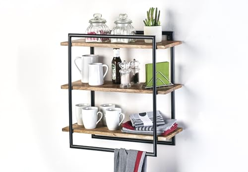 Kobolo Wandregal Hängeregal Metallregal Iron aus Mangoholz 61x22x60 cm