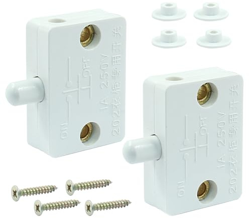 Hordion Cabinet Door Switch 2pcs Closet Light Wardrobe Touch Switch, White | Compatible with 12V 24V 110V
