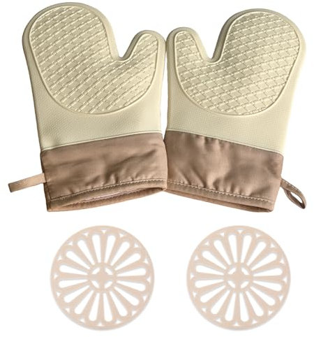 WUERKIYA Oven Mitt And Pot Holder Set - Kitchen Aid, 1 Pair Oven Mitts, Cooking Gloves And 2 Pot Holders For Cooking, Baking, Grilling, Grey