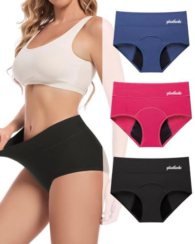 Gladbecke Periodenunterschwäsche, Unterhosen Damen Starke Blutung | Perioden Unterwäsche Baumwolle, Menstruationsunterwäsche 60ML Lecksicher, Hohe Taille,3er Set