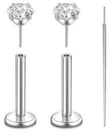 Candyfancy G23 Titan Piercing Stud 16G Lippenpiercing Tragus Helix Push In Flat Back Studs Cartilage Titan Piercing Schmuck 8MM Hypoallergen 3mm Zirkonia