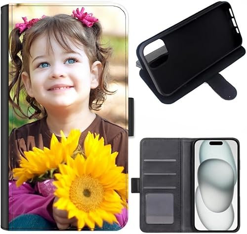 Personalised Phone Case for Apple iPhone 16 Pro (6.3), Personalised Image/Picture/Photo Custom Design on Leather Wallet Magnetic Side Flip Folio Phone Cover With Card Slots (iPhone 16 Pro)