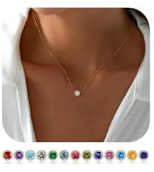 TINGN Gold Geburtsstein Anhänger Kette Damen, 18K Vergoldet April Geburtsstein Diamant Halskette Mode Runde Cut Geburtsstein Schmuck Geburtstag Geschenke für Mädchen Frauen Mutter Freundin