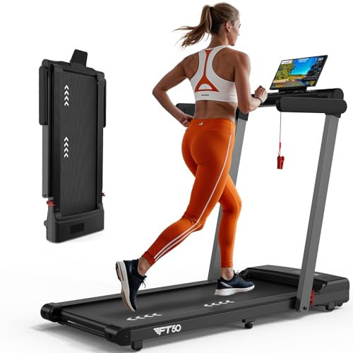 MettleMatic Laufband für Zuhause mit Dual LED Anzeige, 12 Programmen & Lautsprecher, 2 in 1 Walking Pad Laufband Klappbar Stoßdämpfend und APP Kompatibel, 2 Jahre Garantie