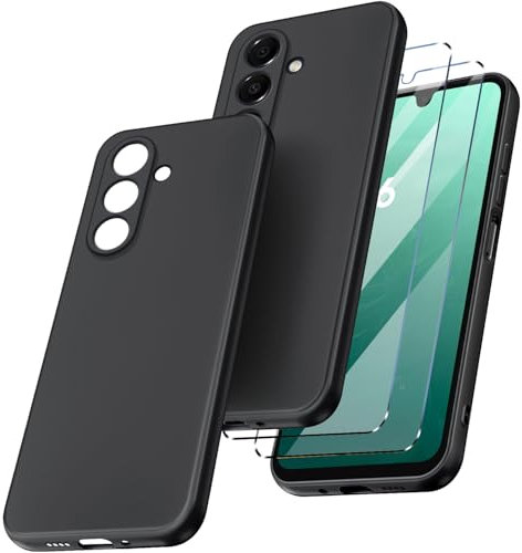 New&Teck Coque pour Samsung Galaxy A16 4G/5G + 2 Verre Trempé Protection écran, Housse Etui en Silicone TPU Souple, Bumper avec Coins Renforcés, Protection Claire. (Noir)