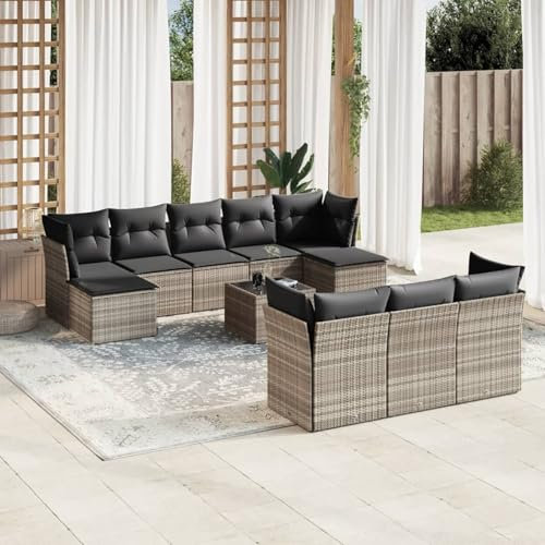 Xichuzi Set de sofás de jardín 11 pzas y Cojines ratán sintético Gris, Conjunto Jardin Exterior, Muebles Jardin Exterior, Mueble Terraza, Set De Jardin Exterior, Juegos De Terraza - 3218342