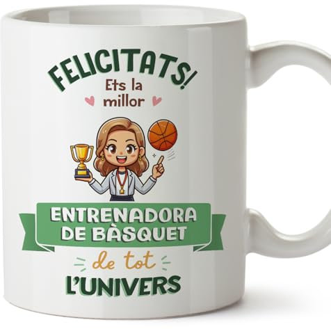 MUGFFINS Tazas para ENTRENADORA DE BALONCESTO mujer - En Catalán - Millor Univers Trofeu - 11 oz / 330 ml - Regalo original y divertido