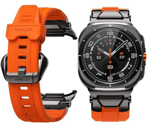 ULTIMAL Cinturino compatibile con Samsung Watch Ultra 47 mm (2025/2024), robusto TPU di alta qualità e cinturino in metallo per Galaxy Watch Ultra 47 mm (arancione+nero)