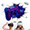 Large 3D Game Wall Decals 3D Broken Wall Stickers Gamer Zone Wall Art Mural Decoration Gaming Joystick Wall Stickers Boys Bedroom Kids Room Playroom Gift Wall Decor