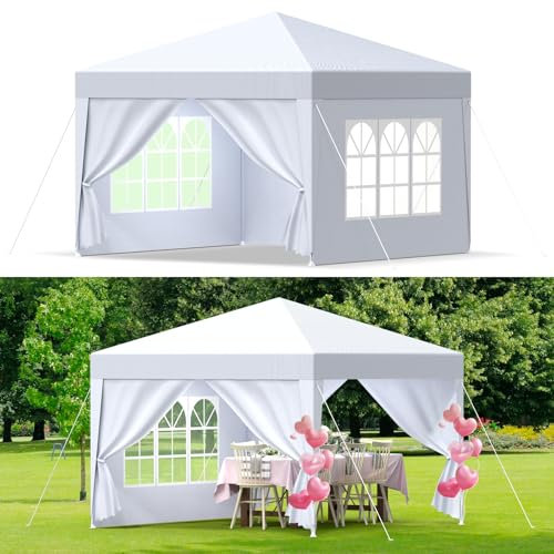 Pavillon 3x3m,9 ㎡ Gartenpavillon mit Seitenteilen und Fenstern,Partyzelt,UV Schutz 50+,Stabil,Windschutz,Wasserdicht,Gartenzelt für Markt,Festival,Camping,Hochzeiten,Weiß