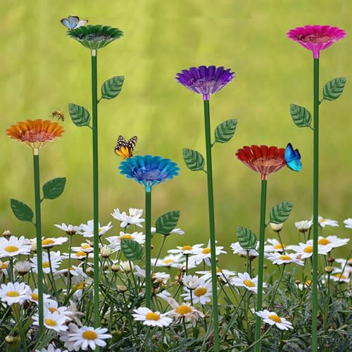 Retyion Bienen-Bewässerungsstation, Bienenbad für Garten, Metall, Bienen-Wasserspender mit Blumen-Design, bunte Schmetterling-Bienen-Badeschüssel für den Außenbereich, Garten, Hof, Dekoration, 6 Stück