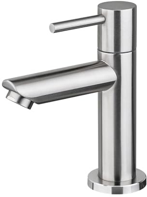 Ibergrif M18103 Grifo monomando para lavabo de baño - Grifo de agua fría individual de acero inoxidable, gris