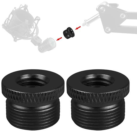2 Pack Mic Screw Adapter, 5/8 Male to 3/8 Female Microphone Screw Thread Converter, Mic Stand Adapter for Microphone Mount to Camera Tripod, Black Metal Mic Screw for Studio Recording