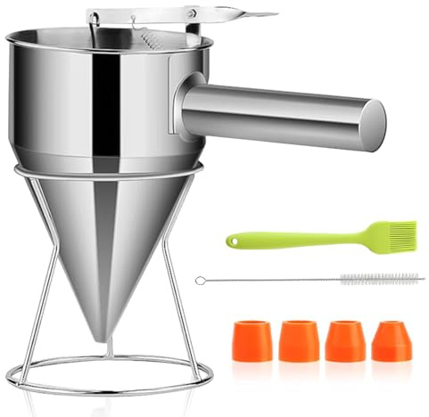 Teigspender Teigportionierer, 1.2L Teigportionierer Edelstahl Pfannkuchen Teigspender eigspender mit Ständer Reinigungsbürste und Reinigungsbürste und Ölbürste