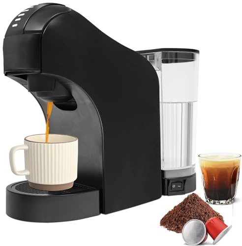 DHQCQL Kaffeekapseln 1400 W, 800 ML Tragbare Kaffeemaschine mit 7 Gänge, Vollautomatisch, ABS Kabellose Camping Reisekaffeemaschine, 20 Bar Kaffeemaschine Kapseln für alle Tassen, Schwarz